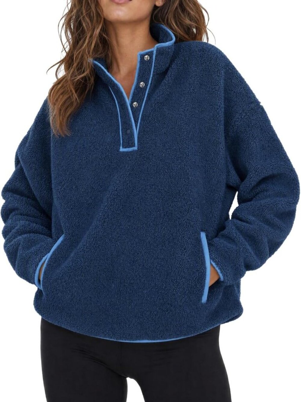 Cozy Fuzzy Fleece Pullover Jacket for Women - Warm Casual Winter Top